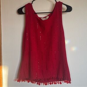 Vintage Red Silk Blend Beaded Top - M
